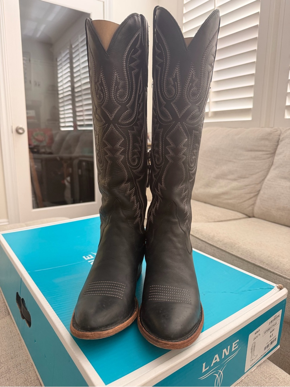 Lane Black Leather Lace-Up Western Boots